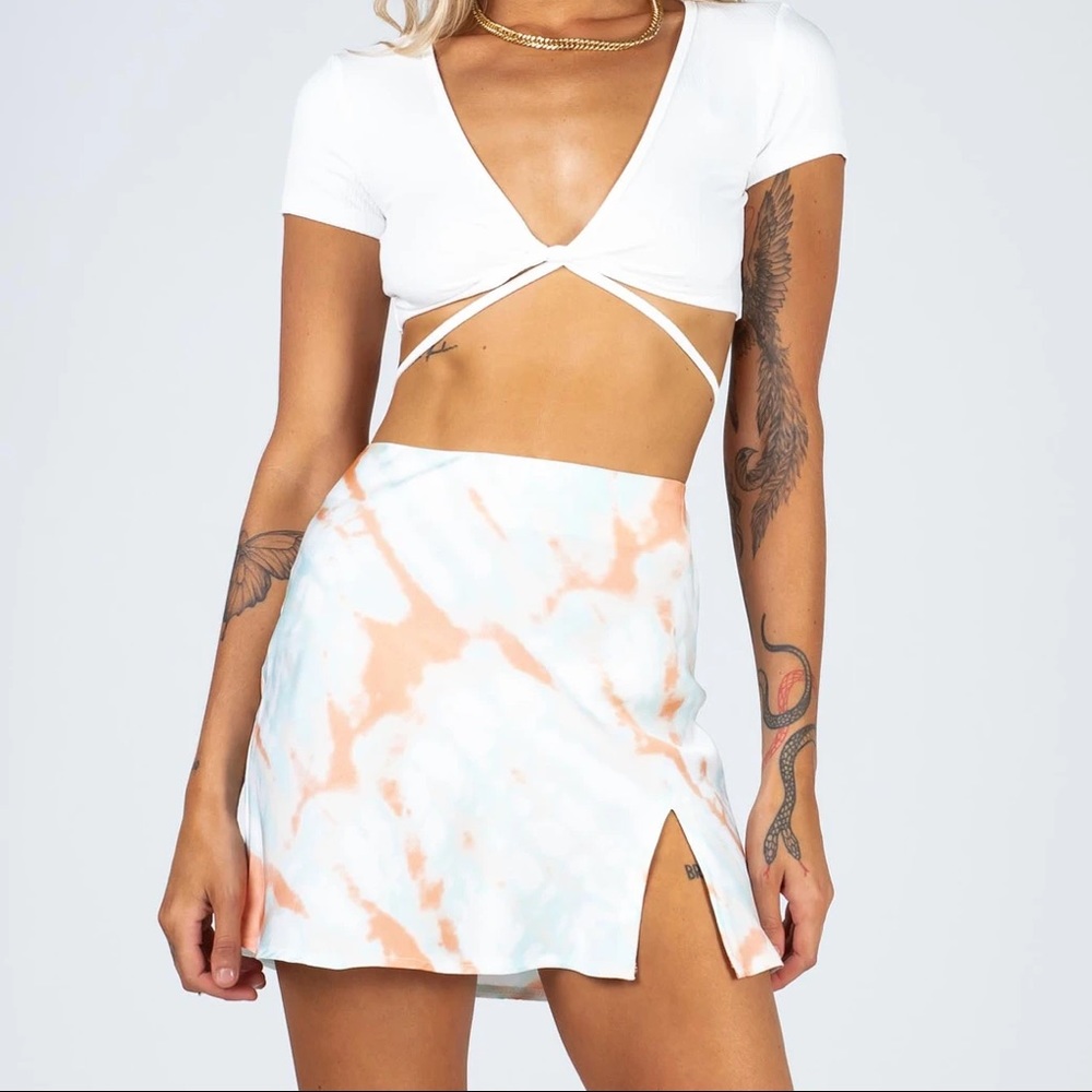 Princess Polly Miami Tie Dye Satin Slit Mini Skirt